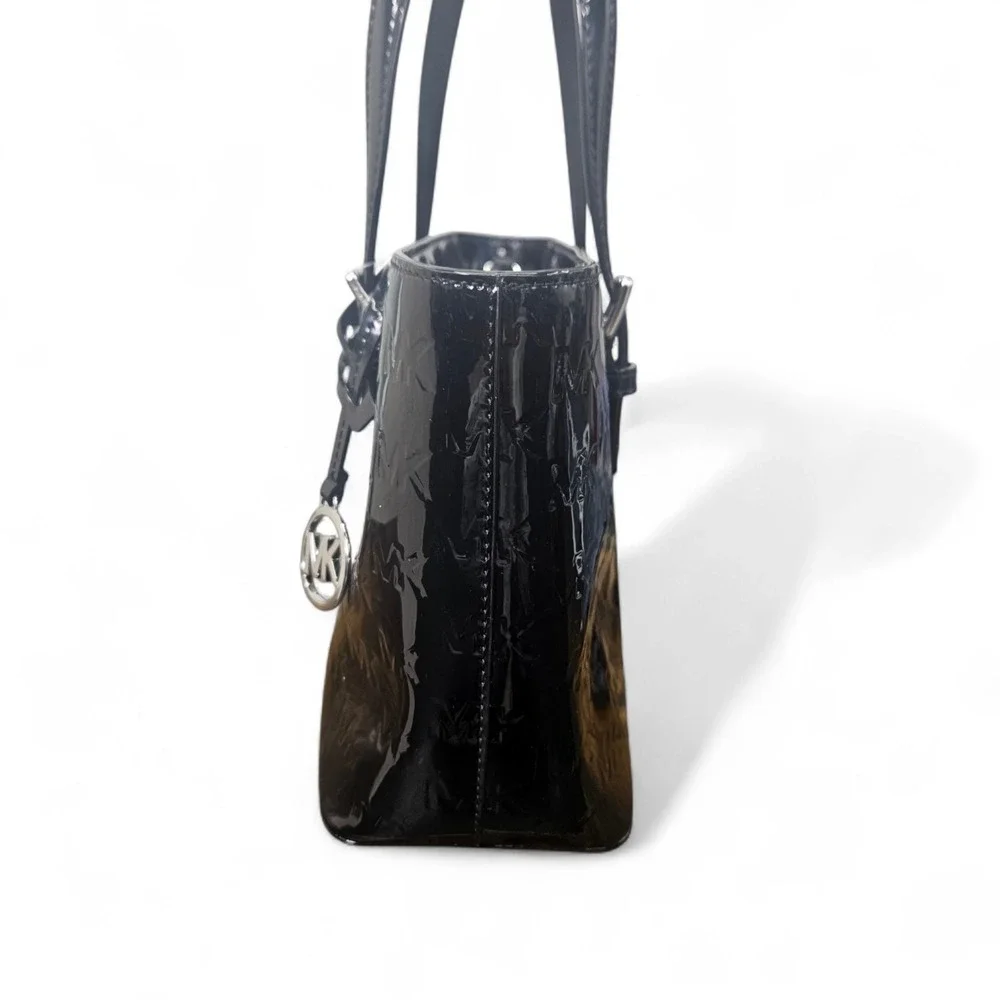 Michael Kors Jet Set Small Metallic Logo Debossed Convertible‎ Tote Bag Black